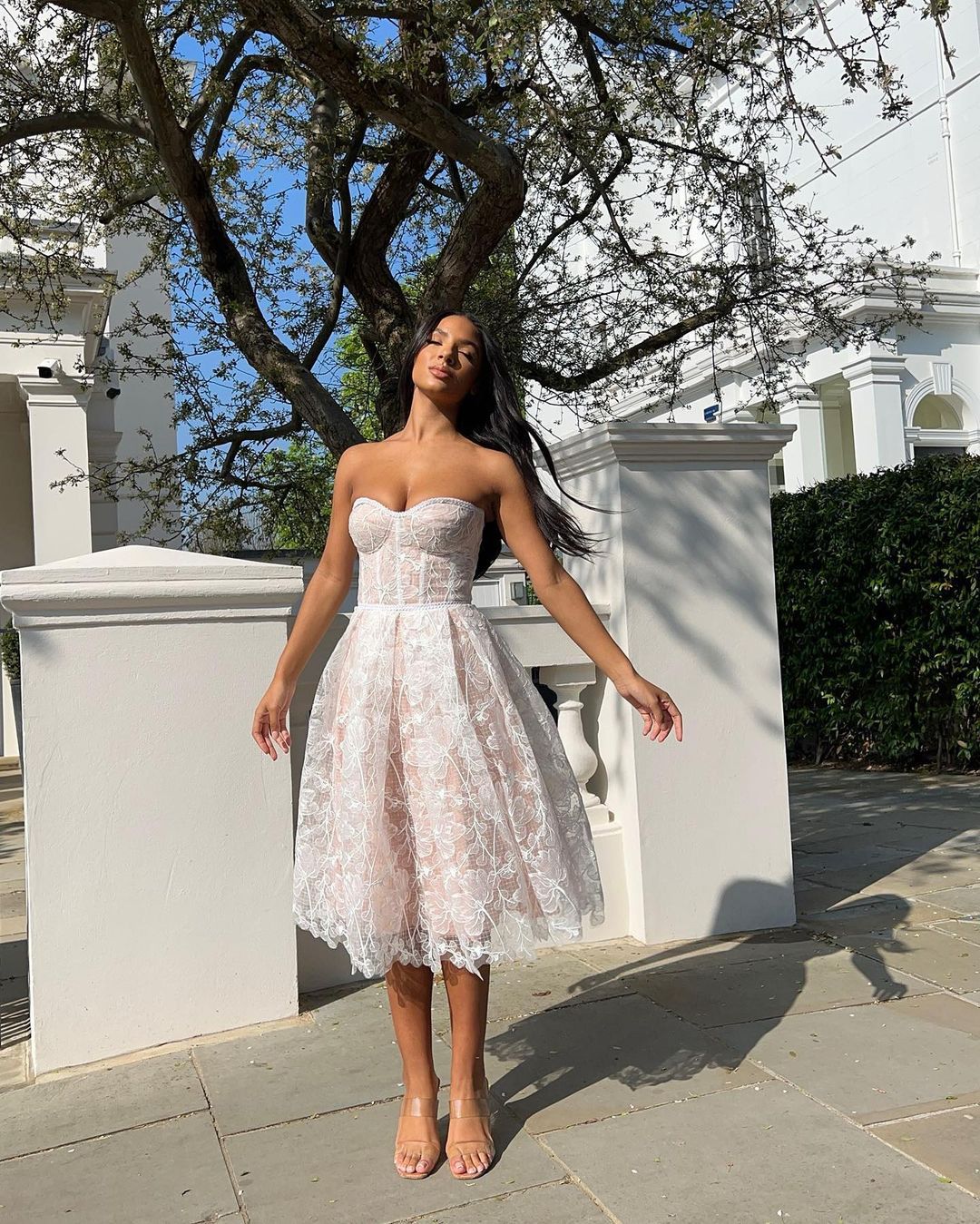 2023 Spring Summer Formal Evening Dress Women's Lace Embroidery Strapless A-line Tunic Midi Birthday Party Dresses White Purple