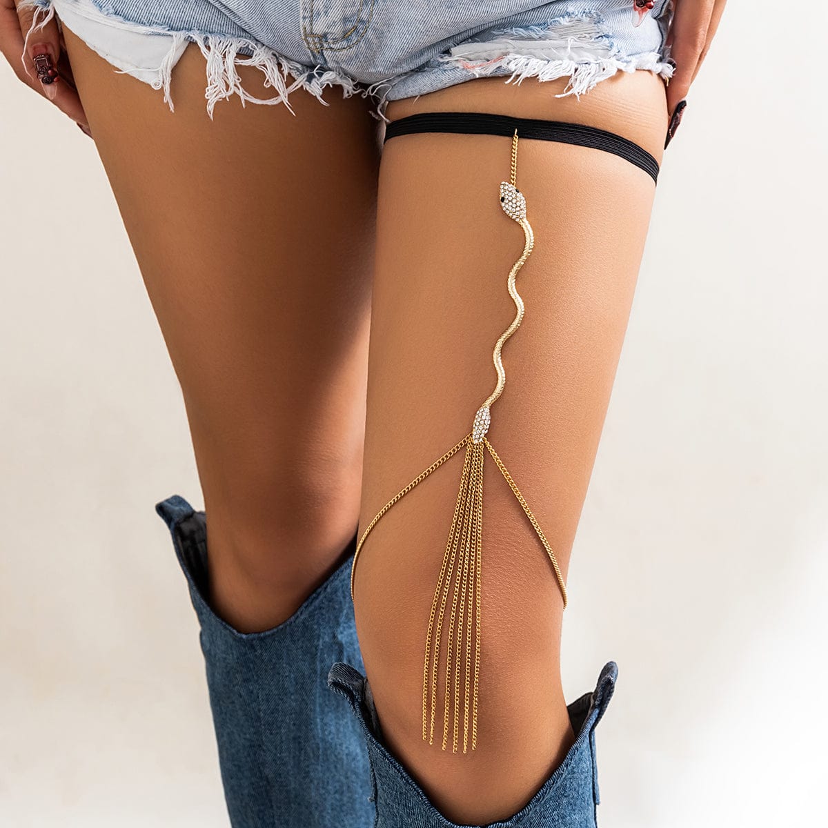Bohemian Layered Chain Tassel Elastic Snake Thigh Leg Chain