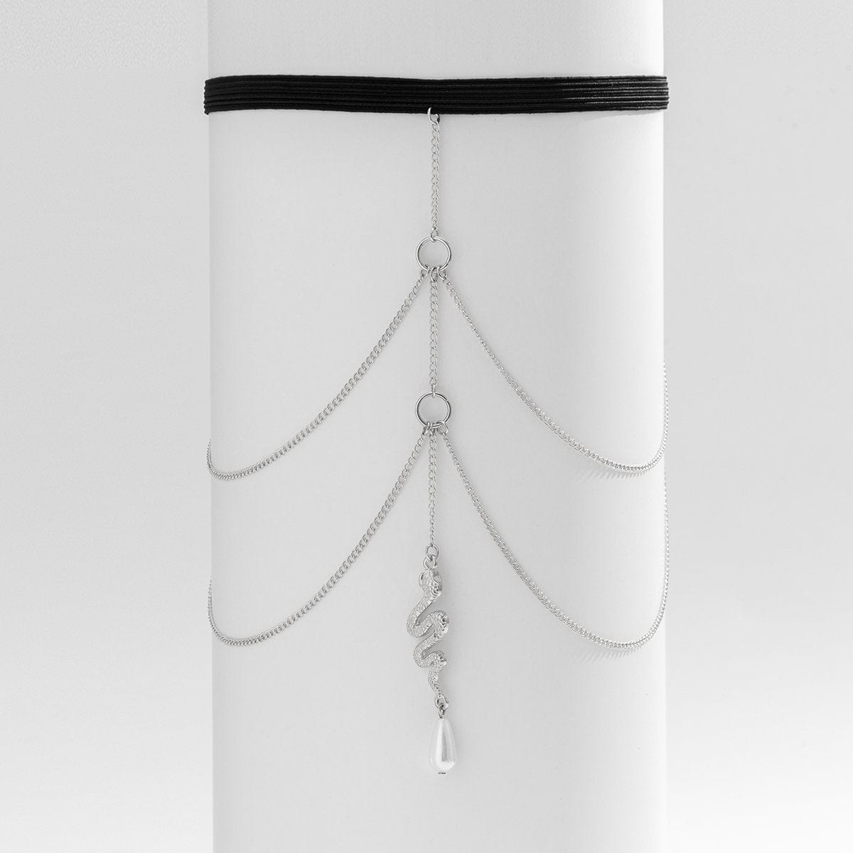 Bohemian Layered Snake Pearl Charm Elastic Thigh Leg Chain