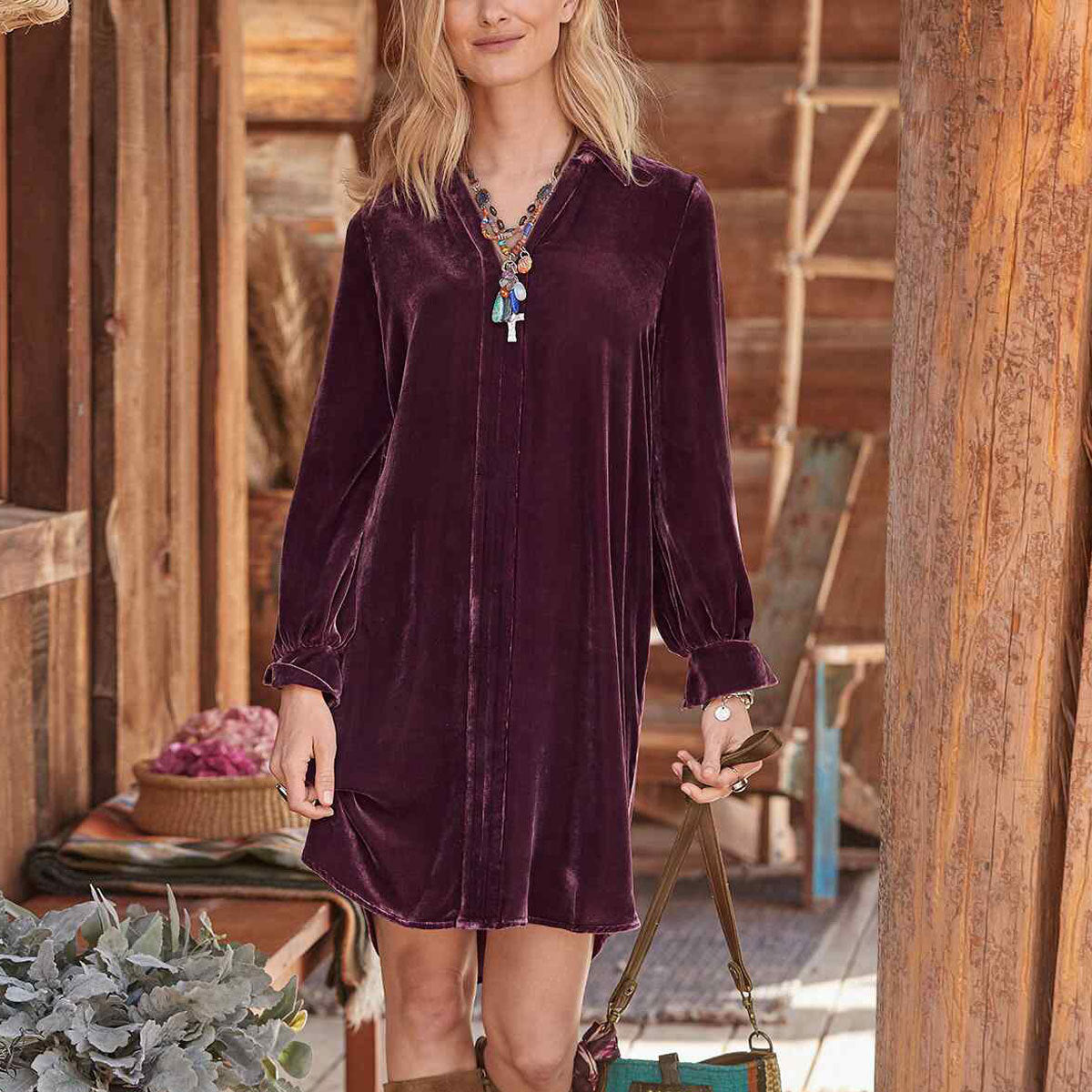 Women's Stitching Gold Velvet Dress