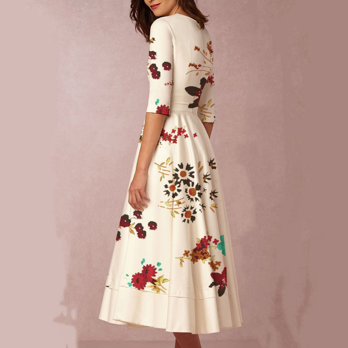 Women's Printed V-Neck Midi Skater Dresses