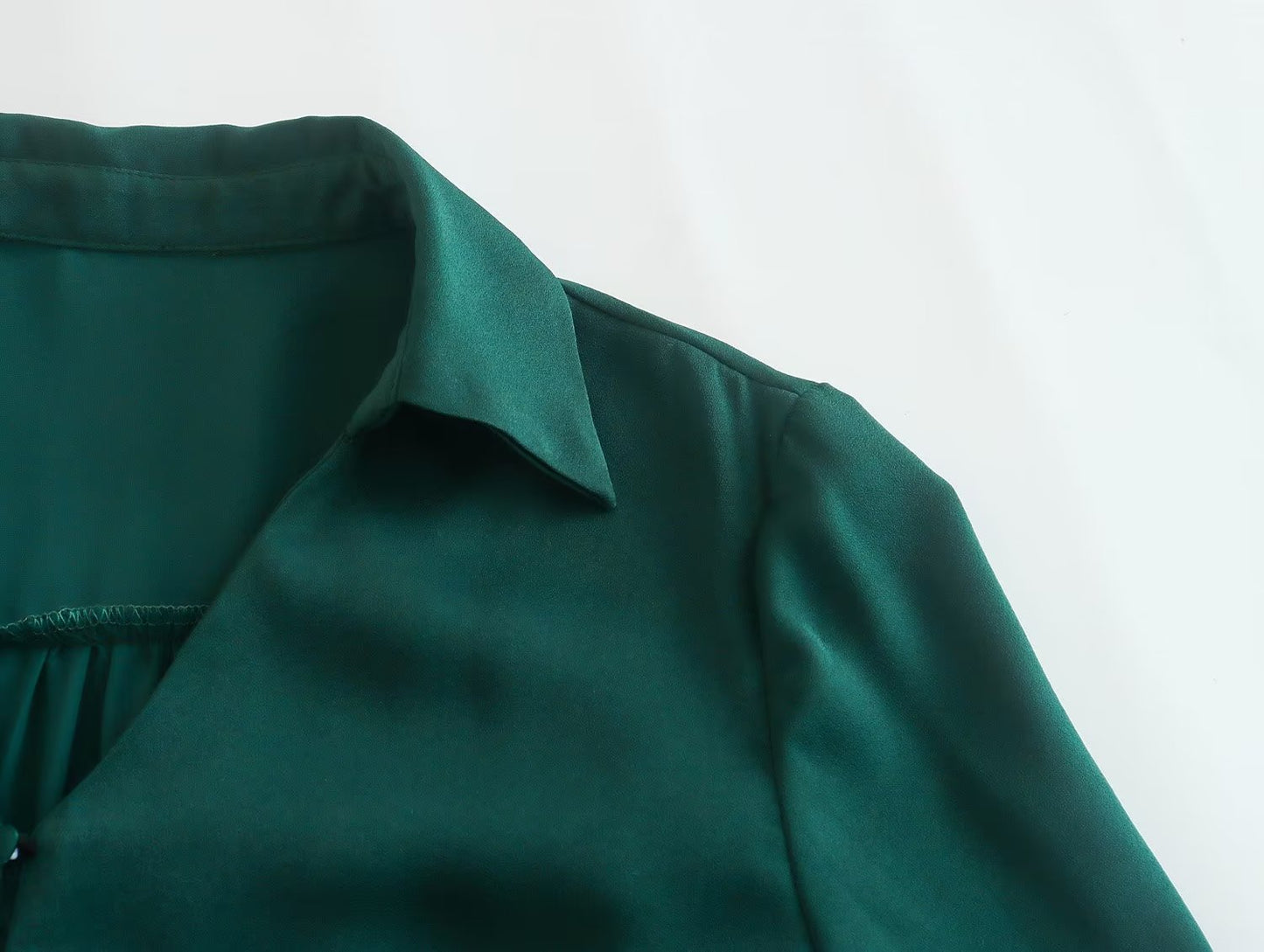 2023 New Spring Women With Blet Green Satin Shirt Dress Long Sleeve Female Midi Vestidos