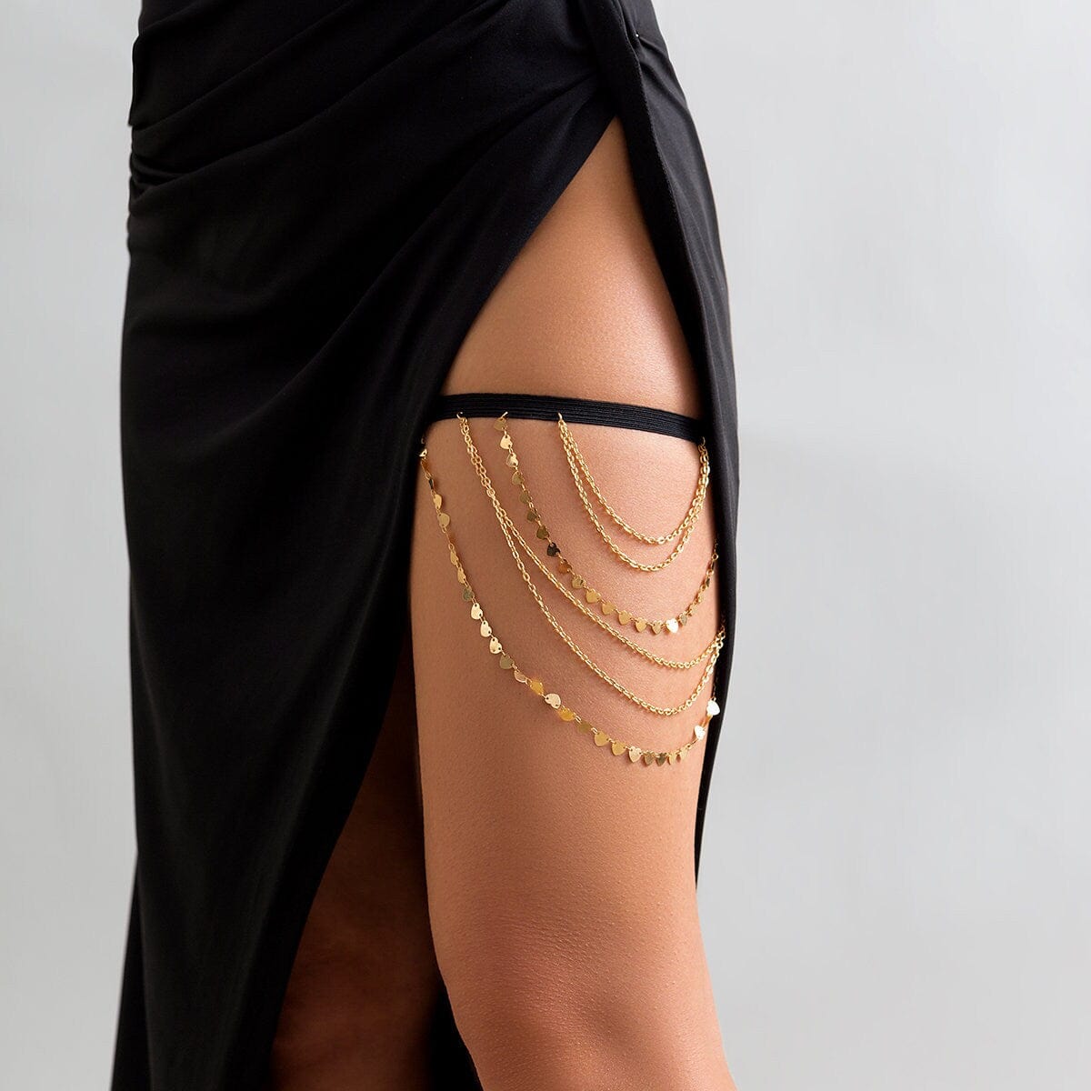 Bohemian Layered Heart Sequins Elastic Thigh Leg Chain