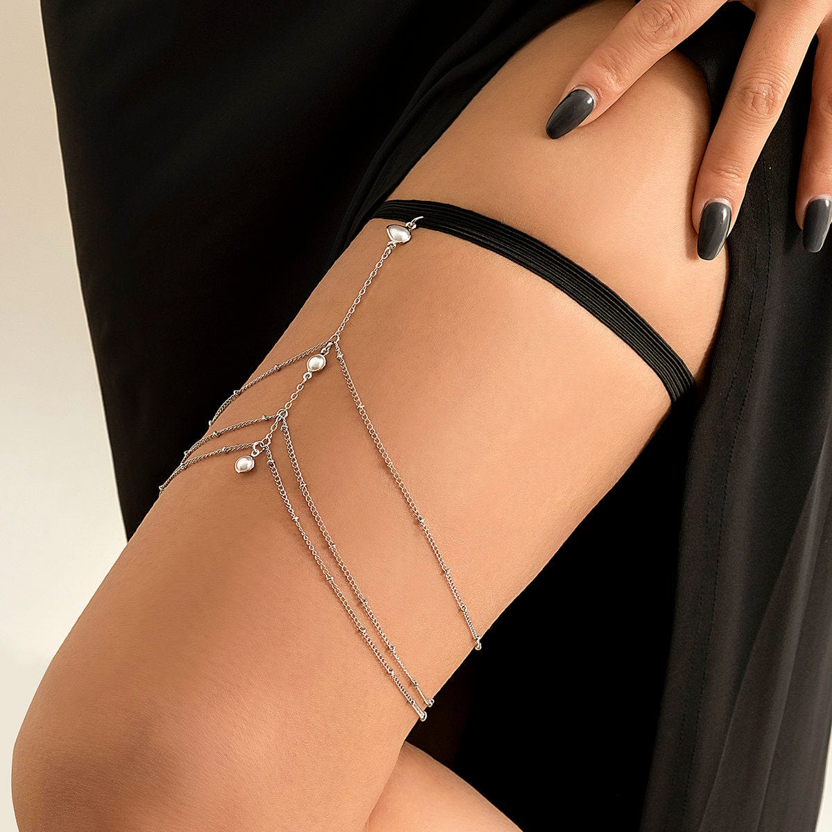 Bohemian Layered Pearl Charm Elastic Saturn Thigh Leg Chain