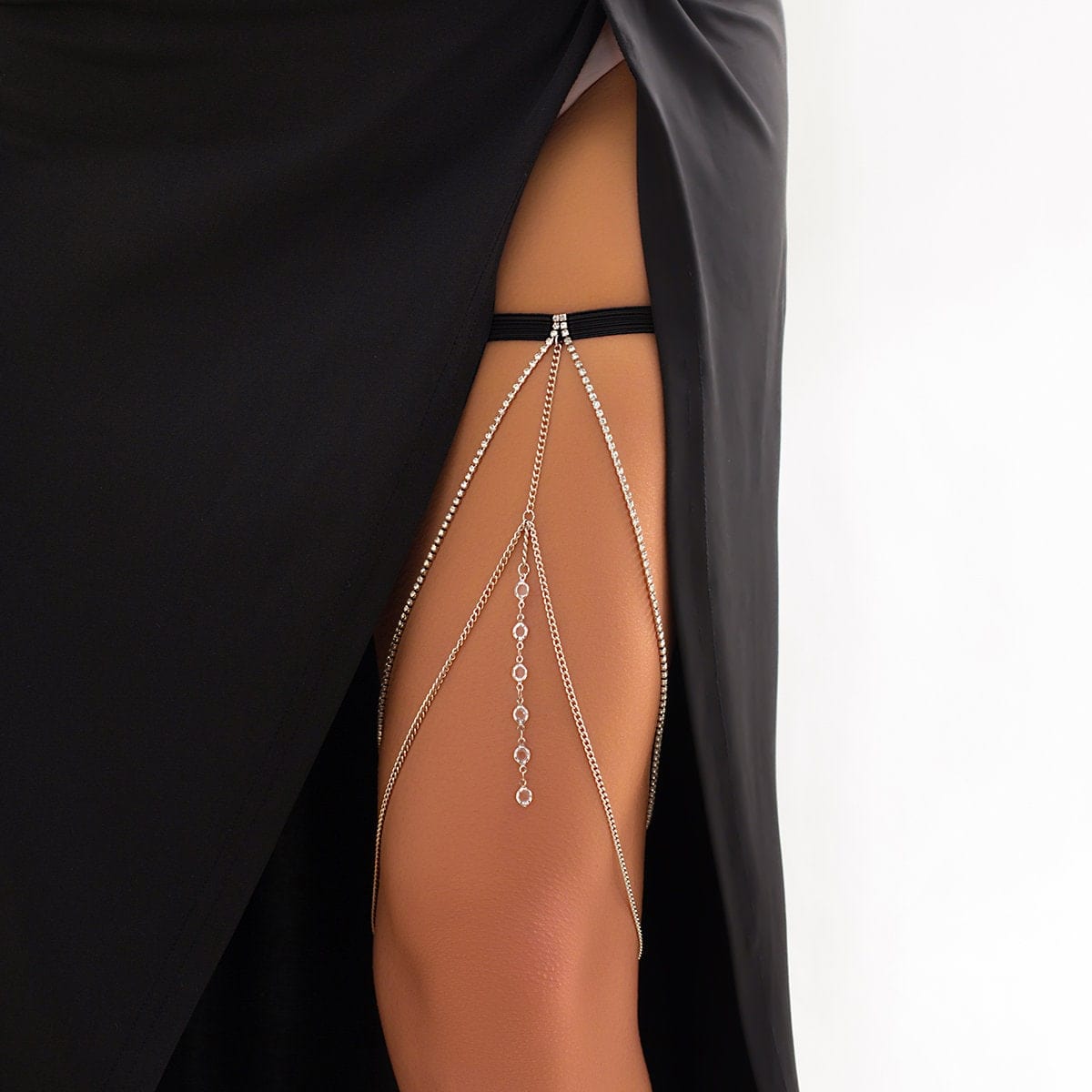 Bohemian Layered Rhinestone Inlaid Elastic Thigh Leg Chain
