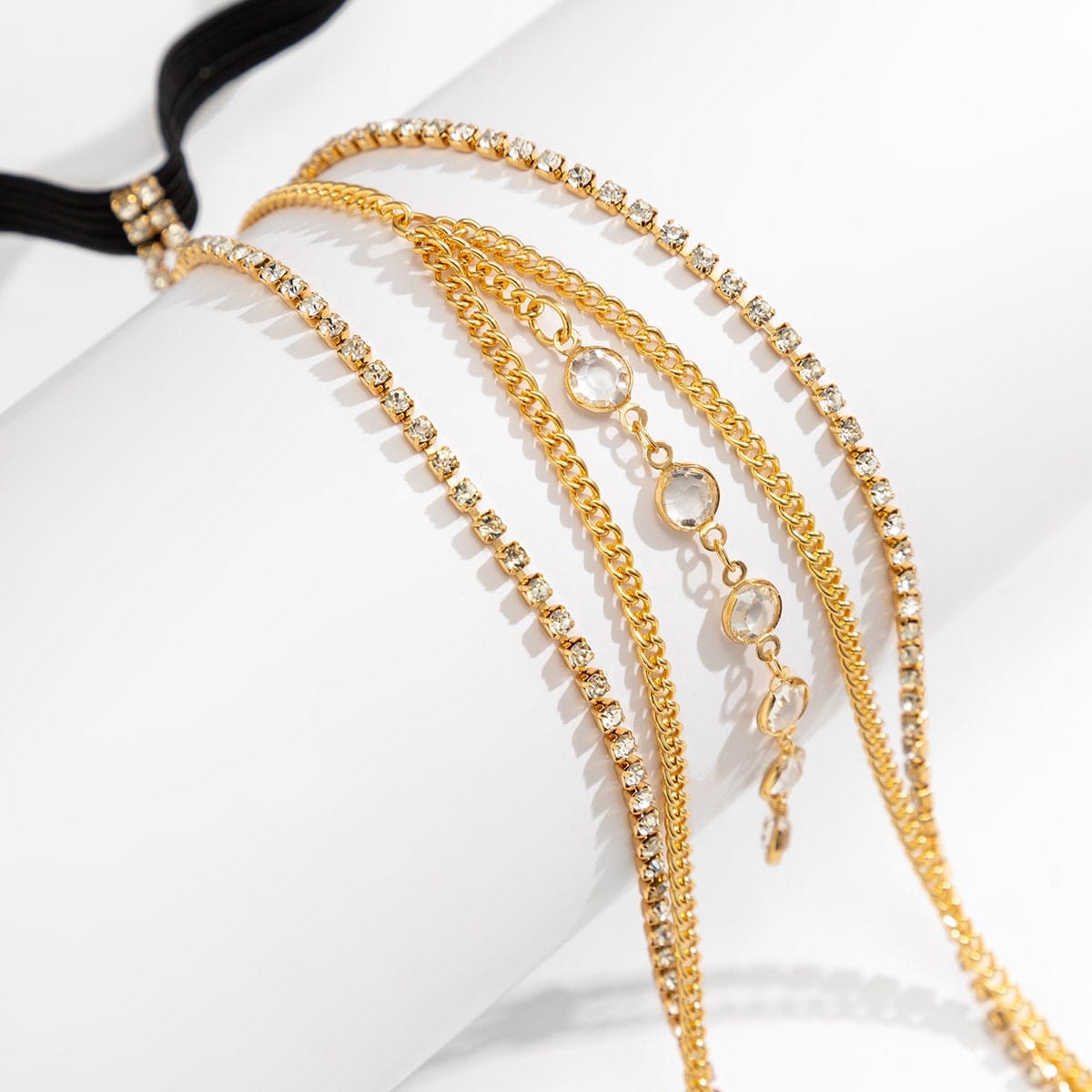 Bohemian Layered Rhinestone Inlaid Elastic Thigh Leg Chain