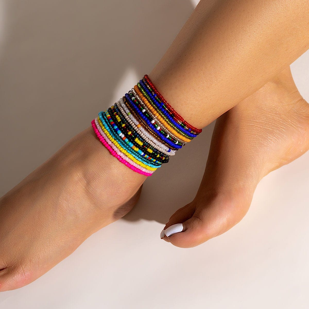 Boho 20 Pieces Colorful Seed Beaded Anklet Set