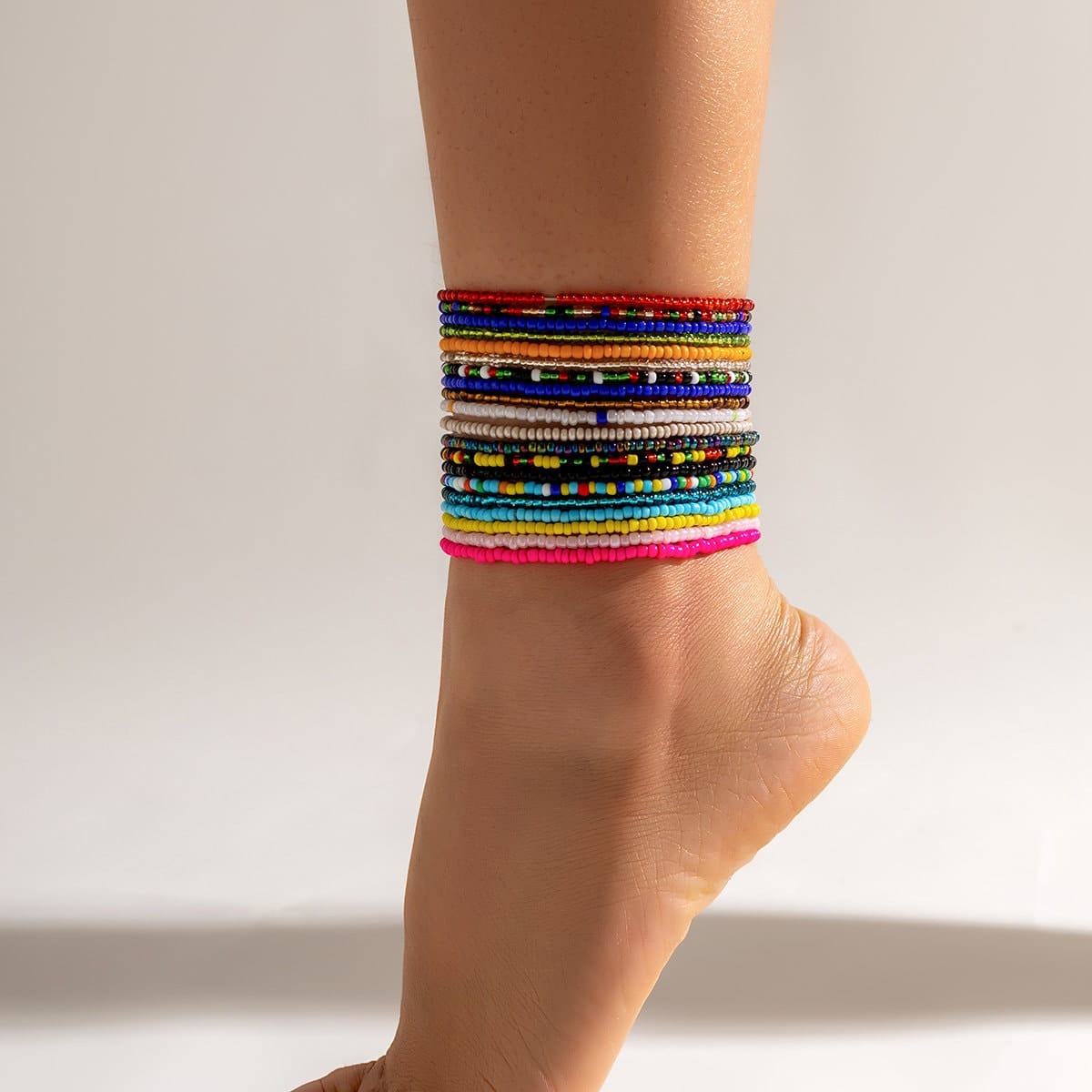 Boho 20 Pieces Colorful Seed Beaded Anklet Set