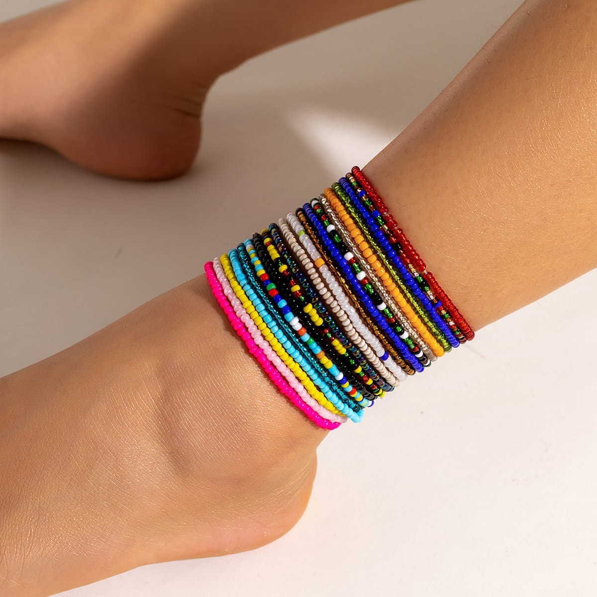 Boho 20 Pieces Colorful Seed Beaded Anklet Set