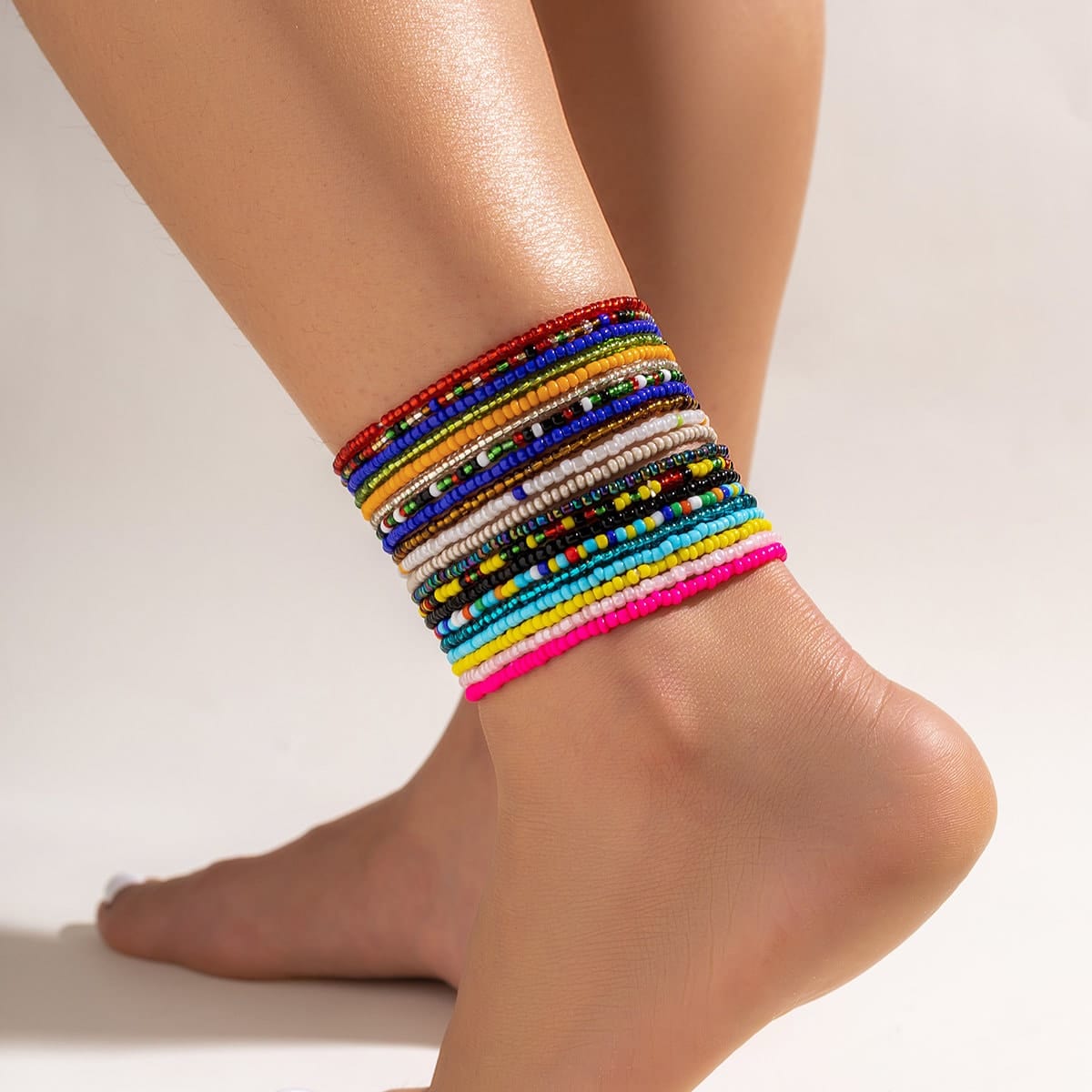 Boho 20 Pieces Colorful Seed Beaded Anklet Set