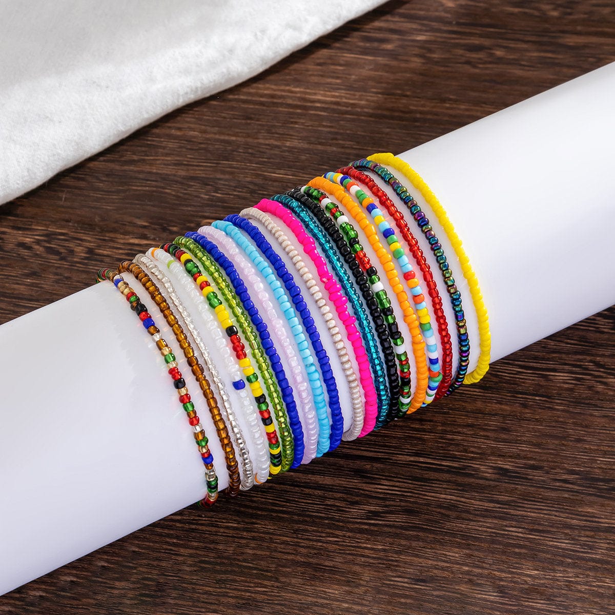Boho 20 Pieces Colorful Seed Beaded Anklet Set