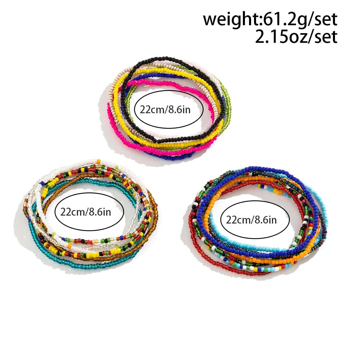 Boho 20 Pieces Colorful Seed Beaded Anklet Set